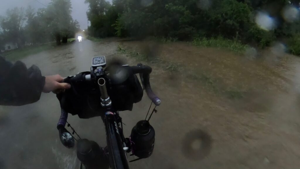 Day 34 - Street Flooding. The water is up to my bottom bracket (the crank case for my pedals).