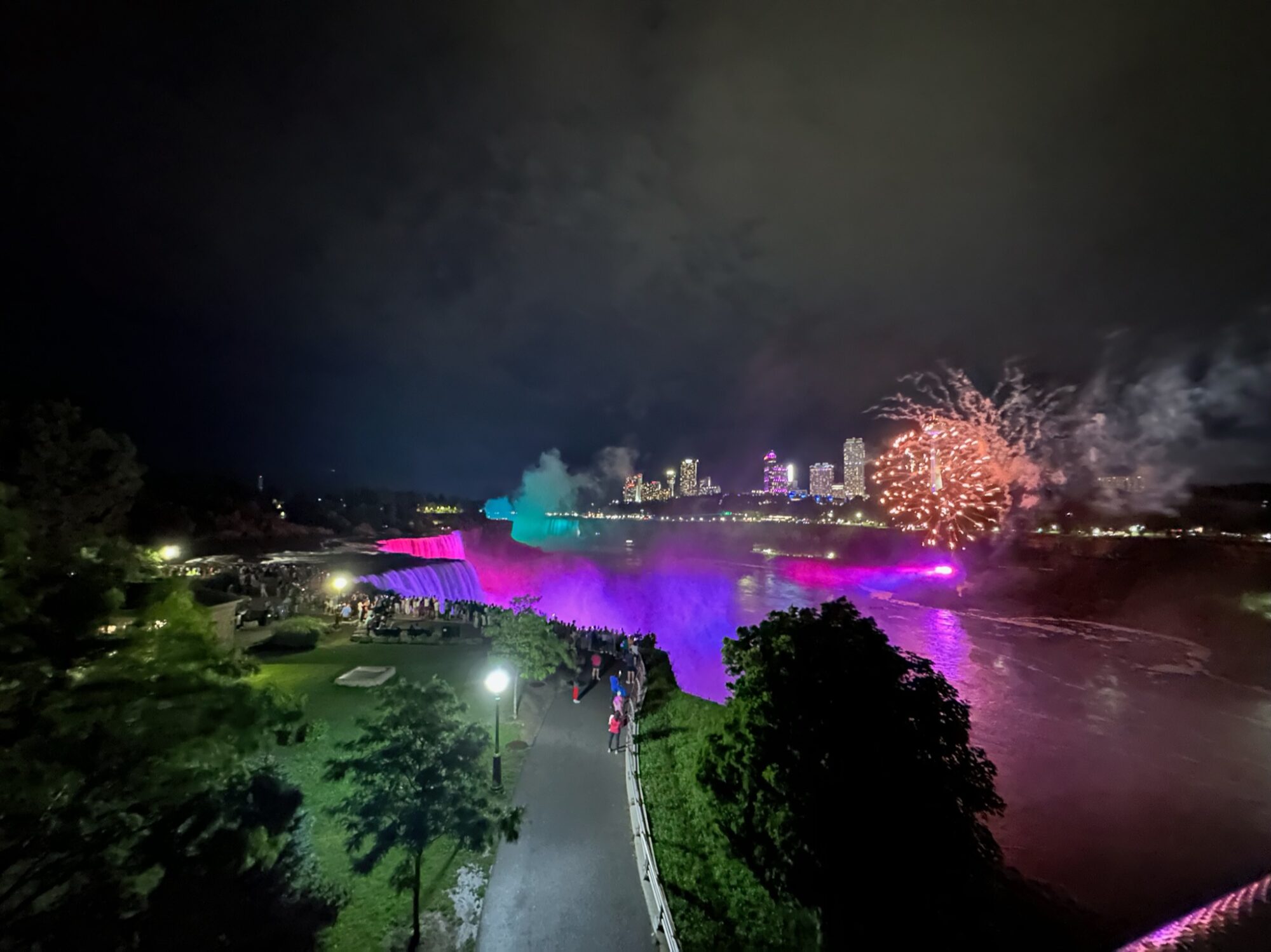 Day 41- Fireworks over Niagara Falls, all lit up at night