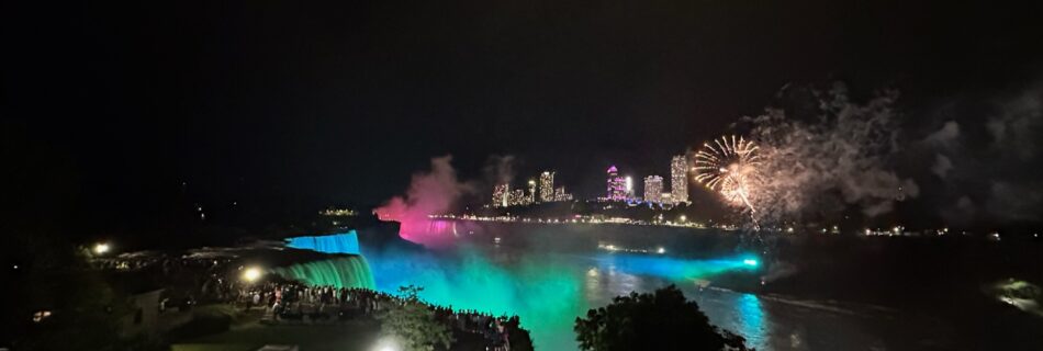 Day 41- Fireworks over Niagara Falls, all lit up at night