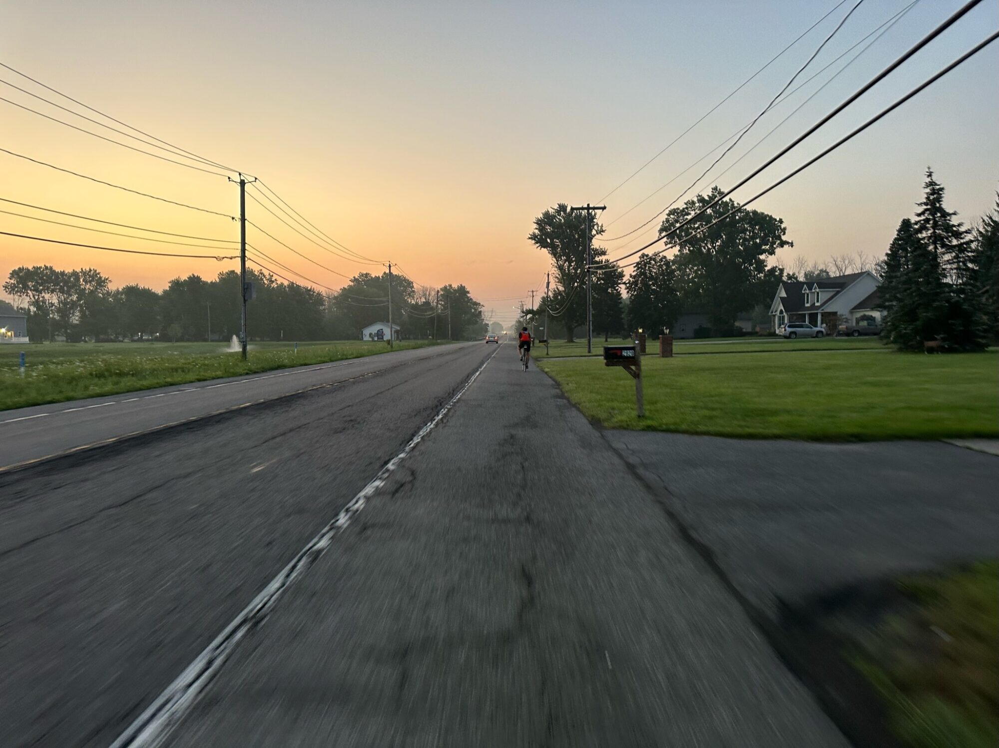 Day 43 - Dad and I heading Southeast toward Lockport from Niagara Falls - The sun is about to come up.