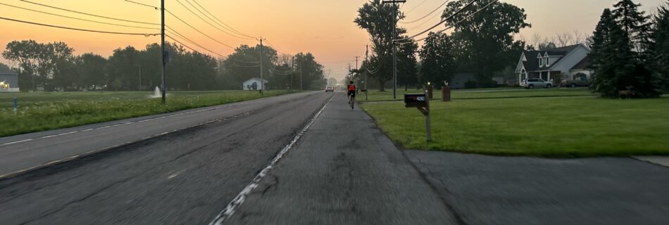 Day 43 - Dad and I heading Southeast toward Lockport from Niagara Falls - The sun is about to come up.